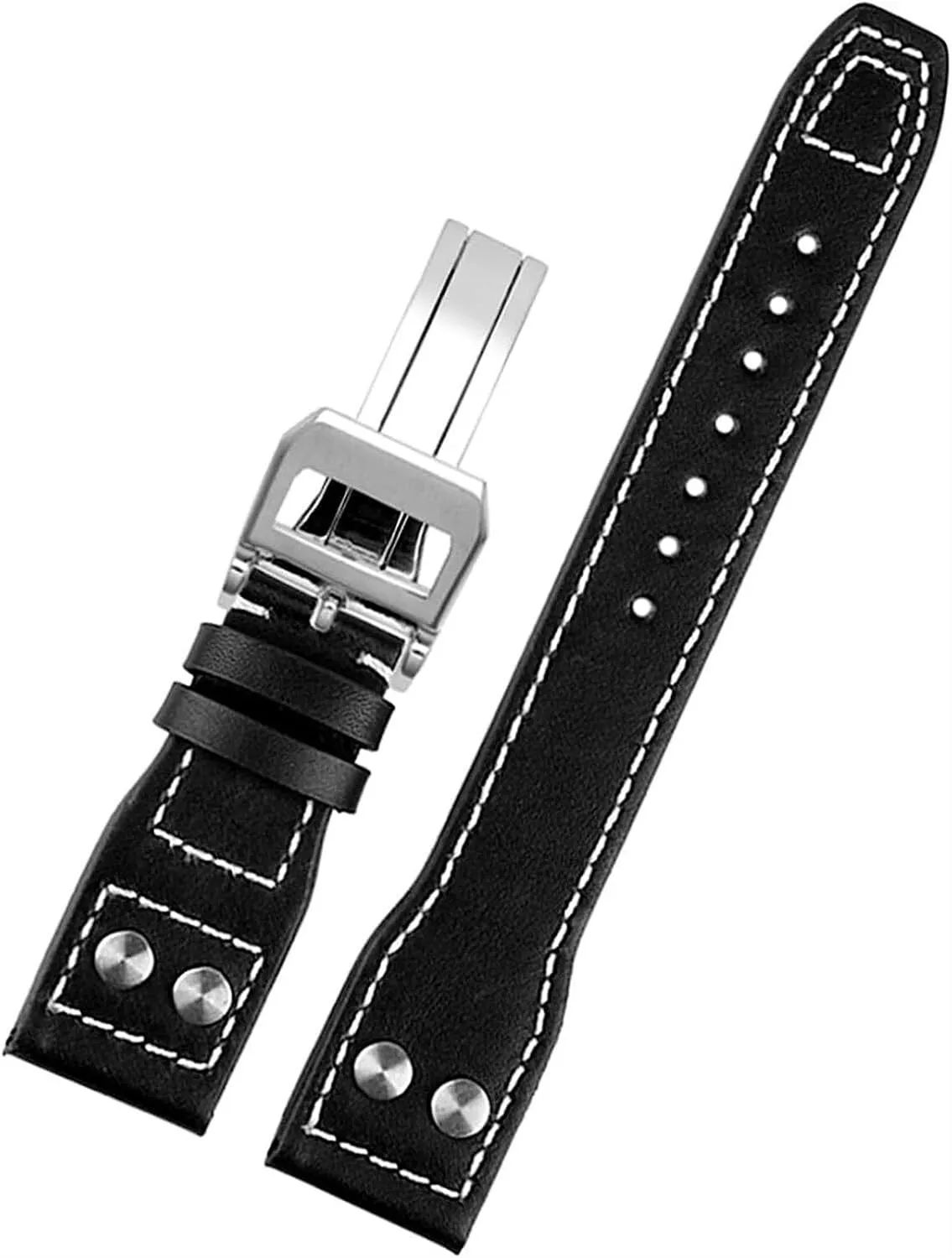 Genuine Cowhide Leather Rivets Watchband For IWC Big Pilot Spitfire Men Watch Strap With Folding Buckle 21mm 22mm