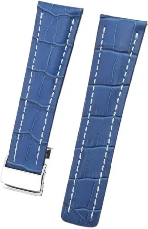 Genuine Leather Bamboo Texture Watch Band For Breitling Black Blue Soft Strap With Clasp Buckle 22 24mm