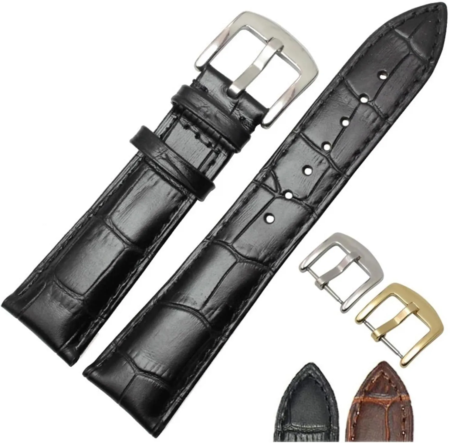Genuine Leather Watchband Men Black Brown 19mm 20mm 21mm 22mm Soft Strap Watch Accessories and Steel Metal Needle Buckle