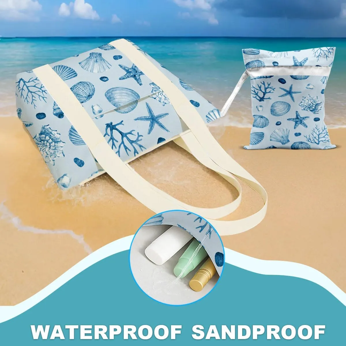 gfuhlre Beach Bag Wet Bag Waterproof Sandproof Women Beach Tote for Friends Travel Gifts with Wet Compartment for Pool Gym
