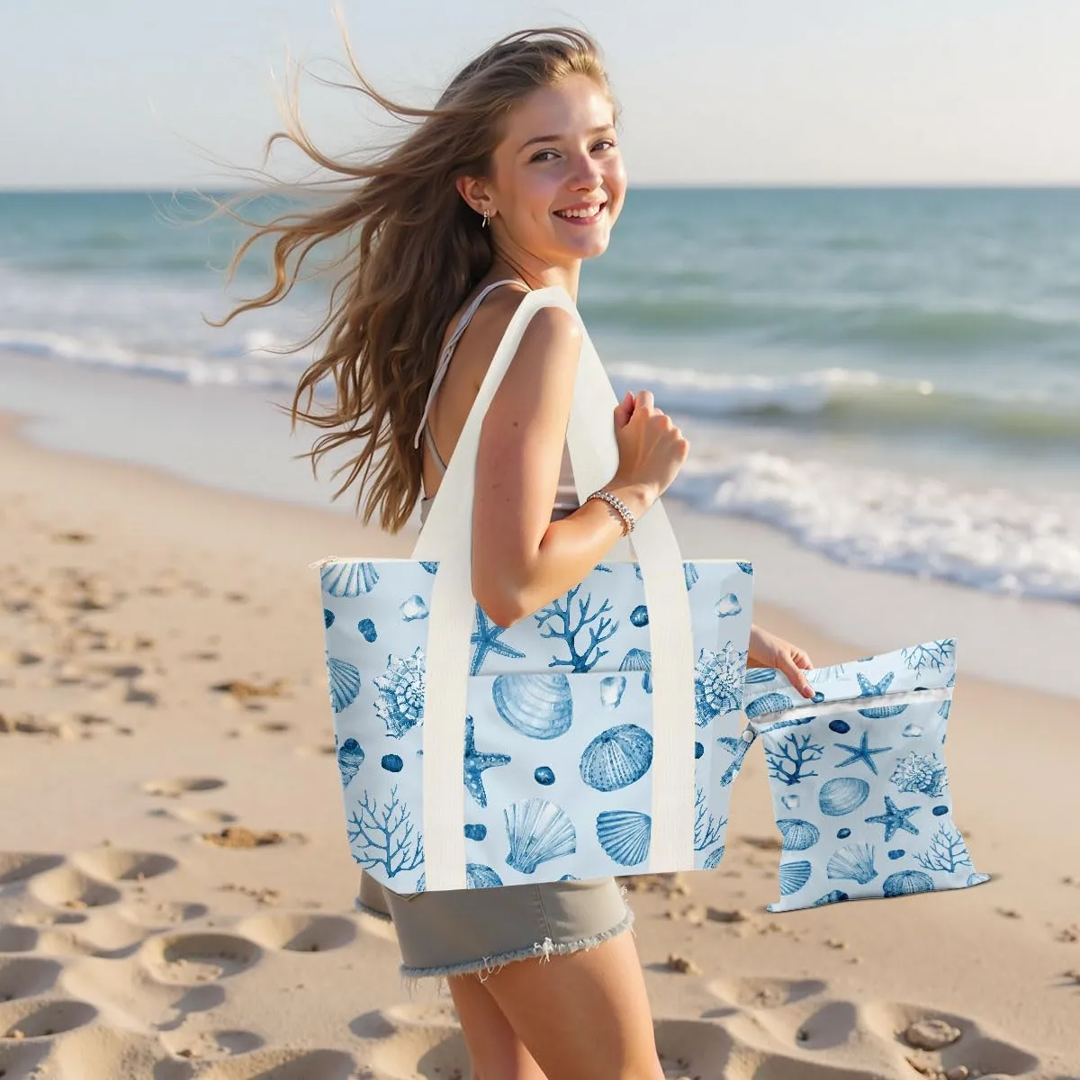 gfuhlre Beach Bag Wet Bag Waterproof Sandproof Women Beach Tote for Friends Travel Gifts with Wet Compartment for Pool Gym