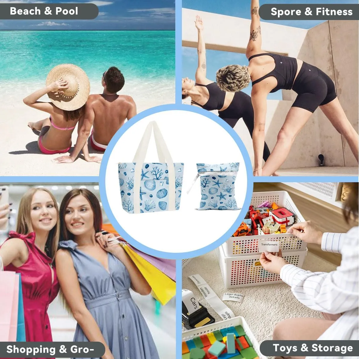 gfuhlre Beach Bag Wet Bag Waterproof Sandproof Women Beach Tote for Friends Travel Gifts with Wet Compartment for Pool Gym