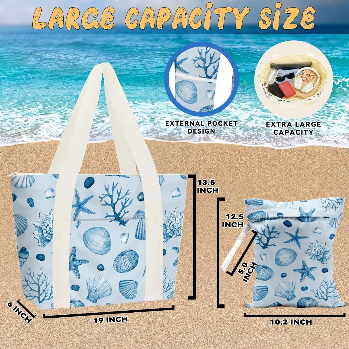 gfuhlre Beach Bag Wet Bag Waterproof Sandproof Women Beach Tote for Friends Travel Gifts with Wet Compartment for Pool Gym