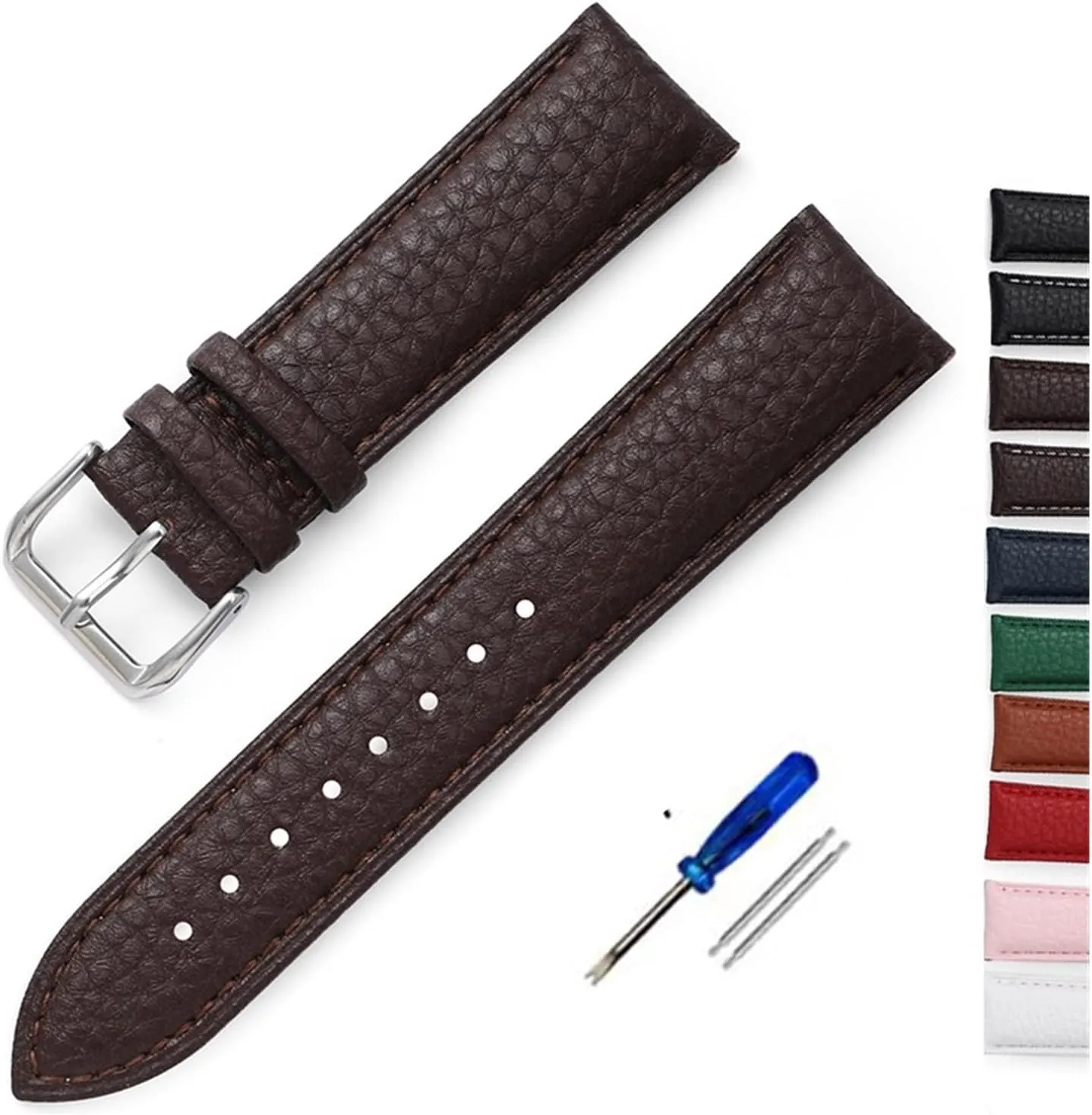 GGZONE RHAIYAN Genuine Leather Watchband Calfskin Men Women Replace Watch Band 14mm 16mm 18mm 20mm 22mm with Steel Buckle Watch Strap Specific (Color : Brown, Size : 20mm)