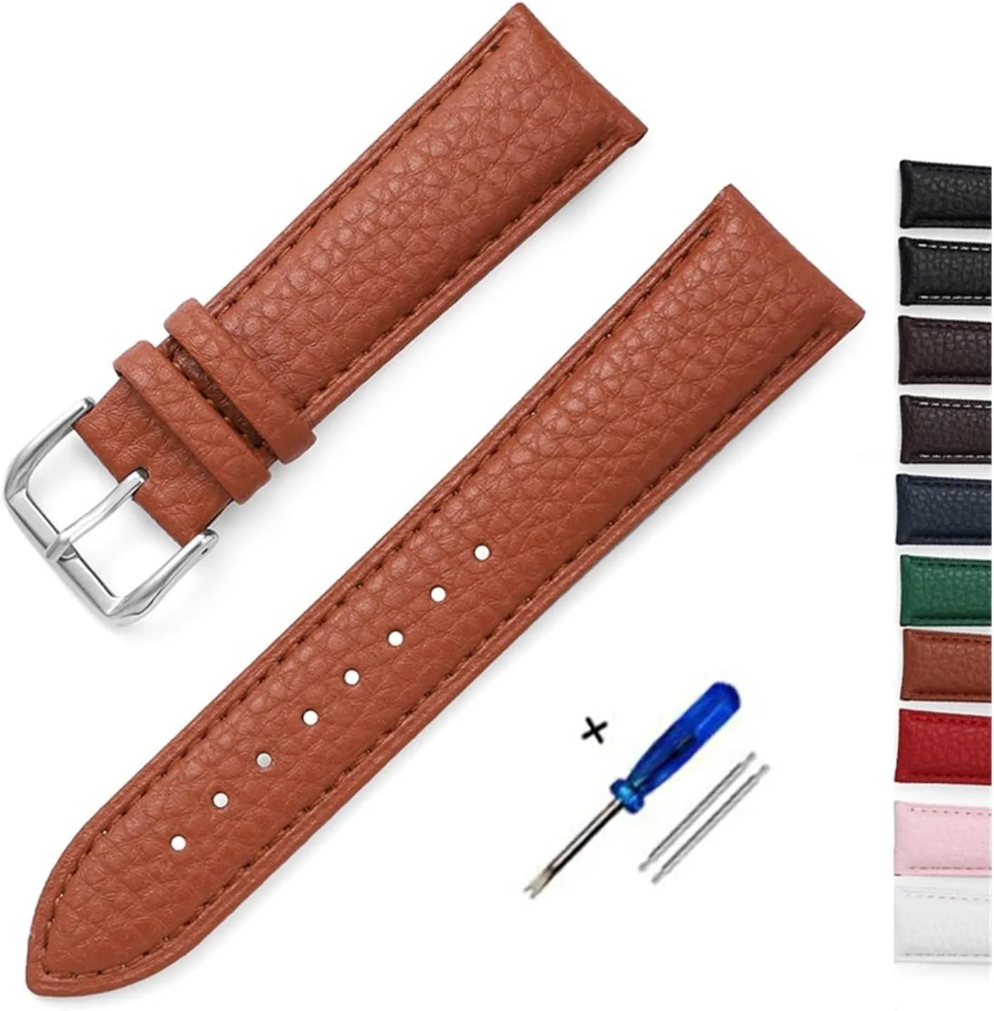 GGZONE RHAIYAN Genuine Leather Watchband Calfskin Men Women Replace Watch Band 14mm 16mm 18mm 20mm 22mm with Steel Buckle Watch Strap Specific (Color : Brown, Size : 20mm)