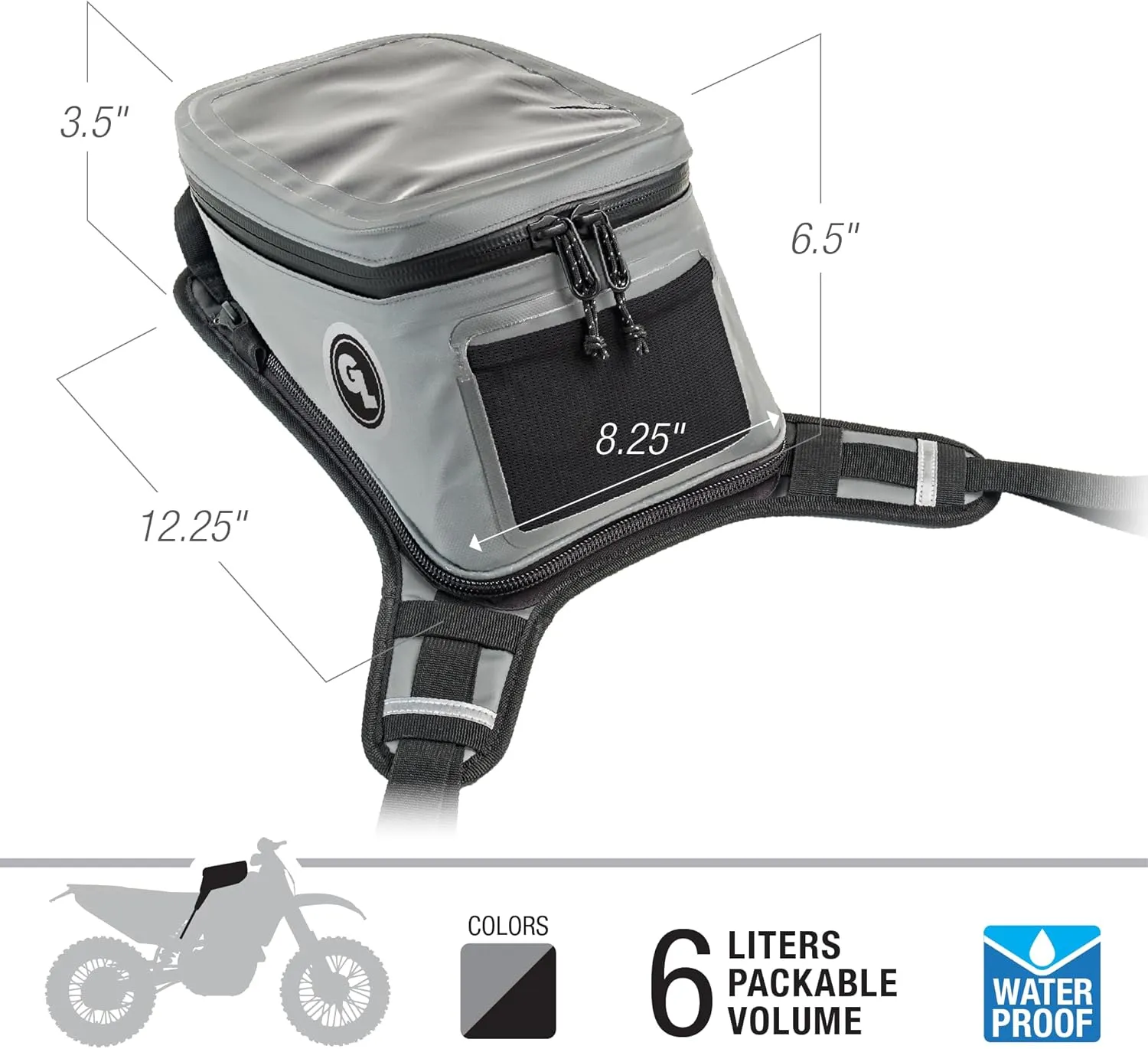Giant Loop Diablo Tank Bag, Black Waterproof Motorcycle Tank Bag, 6-Liters Capacity for Small Items, Fits Any Dirt Bike, Adventure, Dual Sport & More