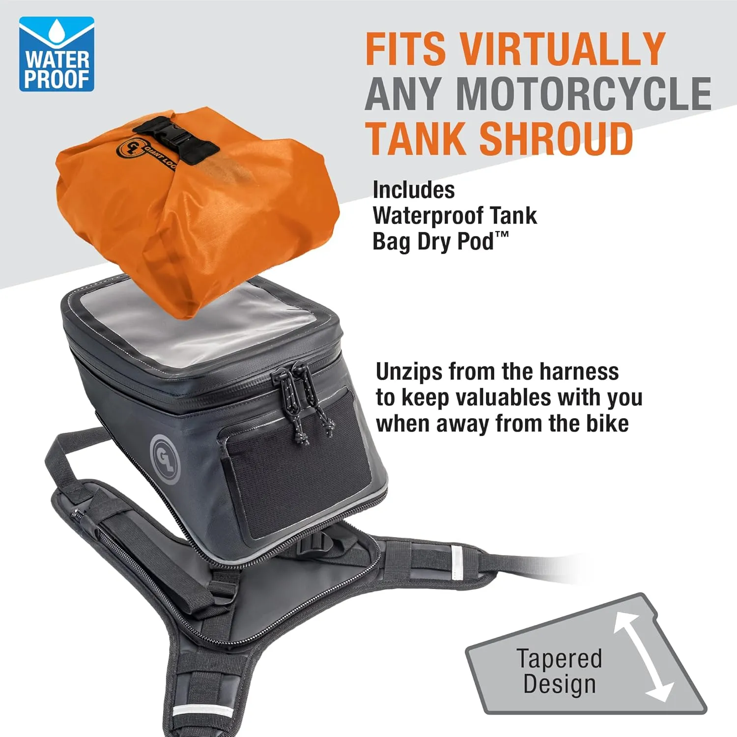 Giant Loop Diablo Tank Bag, Black Waterproof Motorcycle Tank Bag, 6-Liters Capacity for Small Items, Fits Any Dirt Bike, Adventure, Dual Sport & More
