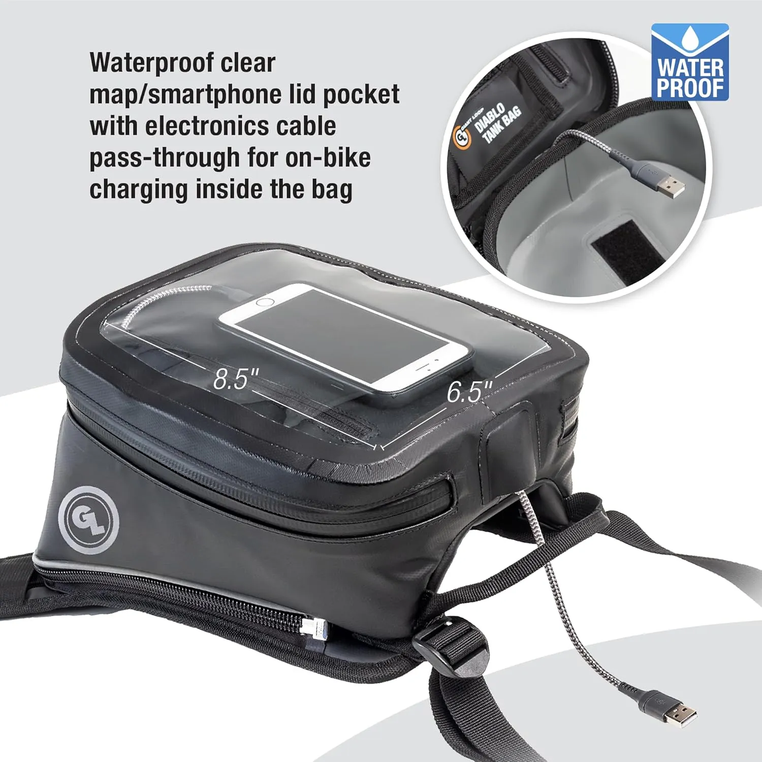 Giant Loop Diablo Tank Bag, Black Waterproof Motorcycle Tank Bag, 6-Liters Capacity for Small Items, Fits Any Dirt Bike, Adventure, Dual Sport & More