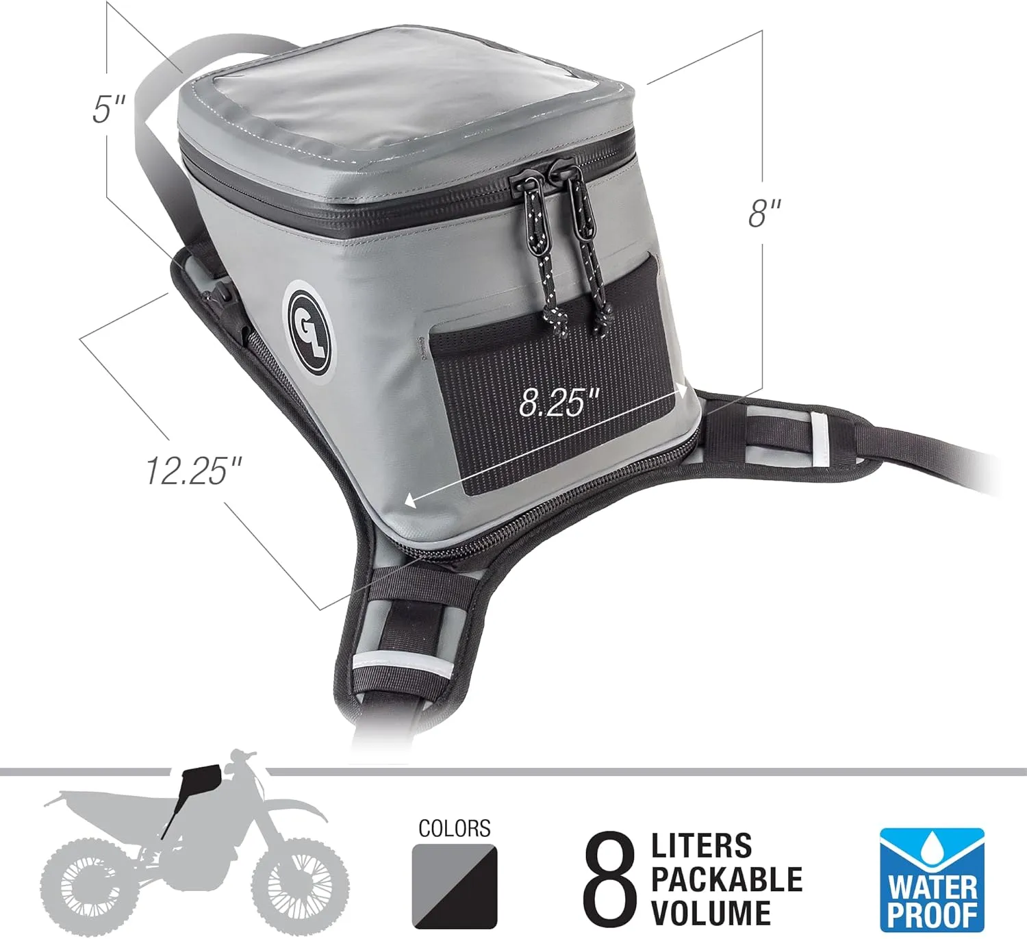 Giant Loop Fandango Tank Bag, Black Waterproof Motorcycle Tank Bag, 8-Liters Capacity, Fits Any Dirt Bike, Snow Bike, Adventure, Dual Sport & More