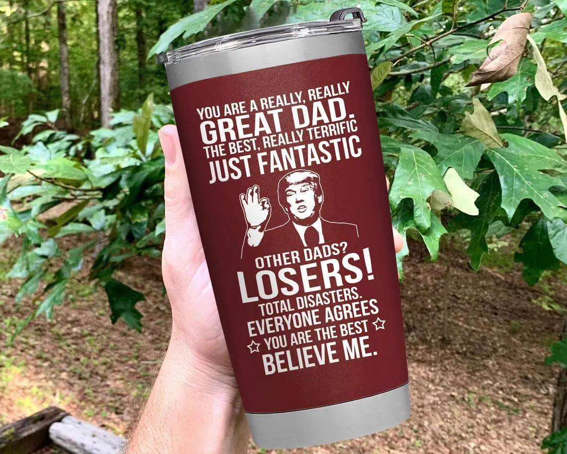 Gifts for Dad from Daughter, Son, Kids for Fathers Day, Birthday, Christmas - Present for Dad - Stainless Steel, Double Wall Insulated, Keeps Drinks Hot or Cold, Perfect for Fathers, 20oz, Red