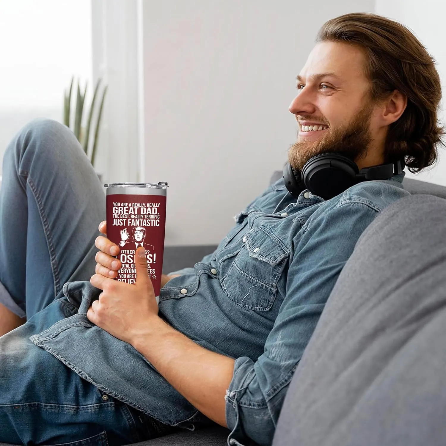 Gifts for Dad from Daughter, Son, Kids for Fathers Day, Birthday, Christmas - Present for Dad - Stainless Steel, Double Wall Insulated, Keeps Drinks Hot or Cold, Perfect for Fathers, 20oz, Red