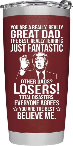 Gifts for Dad from Daughter, Son, Kids for Fathers Day, Birthday, Christmas - Present for Dad - Stainless Steel, Double Wall Insulated, Keeps Drinks Hot or Cold, Perfect for Fathers, 20oz, Red