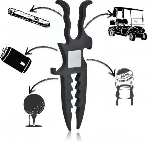 GIMEE Golf Multi-Tool – Magnetic Cigar Holder, Divot Repair Tool, Beer Shotgun Opener & Tee Height Setter – Golf Cart Accessories & Gifts for Men – Golf Course Essentials – Patent Application