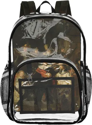 Girls Backpack Kids Boys Rembrandt Print Night Watch Clear Backpack for Women Pvc Transparent Bags School