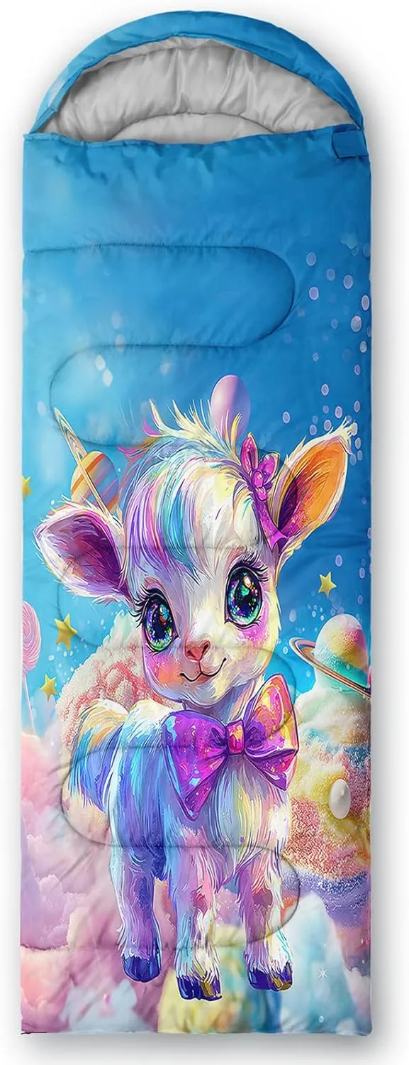 Girls Unicorn Camping Sleeping Bag,Lightweight & Waterproof,3 Season Warm & Cold Weather,Portable,Beautiful Purple Lavender Sleeping Bag for Boys Girls Adults,Traveling,Camping,Hiking