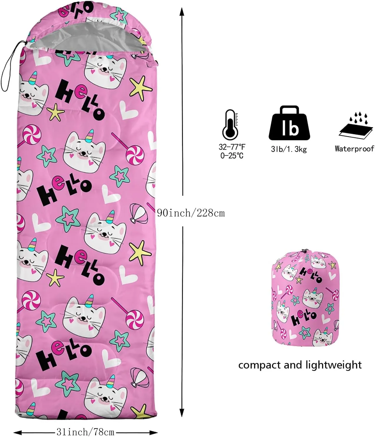 Girls Unicorn Camping Sleeping Bag,Lightweight & Waterproof,3 Season Warm & Cold Weather,Portable,Beautiful Purple Lavender Sleeping Bag for Boys Girls Adults,Traveling,Camping,Hiking