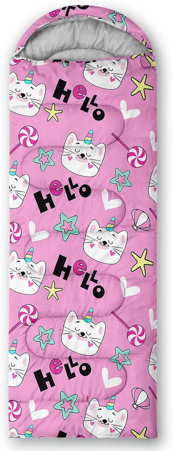 Girls Unicorn Camping Sleeping Bag,Lightweight & Waterproof,3 Season Warm & Cold Weather,Portable,Beautiful Purple Lavender Sleeping Bag for Boys Girls Adults,Traveling,Camping,Hiking