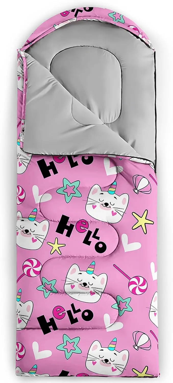 Girls Unicorn Camping Sleeping Bag,Lightweight & Waterproof,3 Season Warm & Cold Weather,Portable,Beautiful Purple Lavender Sleeping Bag for Boys Girls Adults,Traveling,Camping,Hiking