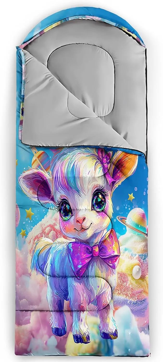 Girls Unicorn Camping Sleeping Bag,Lightweight & Waterproof,3 Season Warm & Cold Weather,Portable,Beautiful Purple Lavender Sleeping Bag for Boys Girls Adults,Traveling,Camping,Hiking