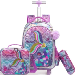 Glitter Mermaid Wheeled Backpack Set