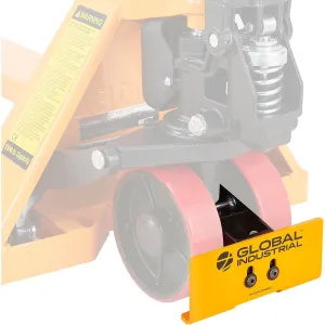 Global Industrial Pallet Jack Toe Guard Protector, Durable Steel Construction, High-Visibility Powder Coat Finish, 8-1/2"W x 3-1/2"H, Tool-Free Installation