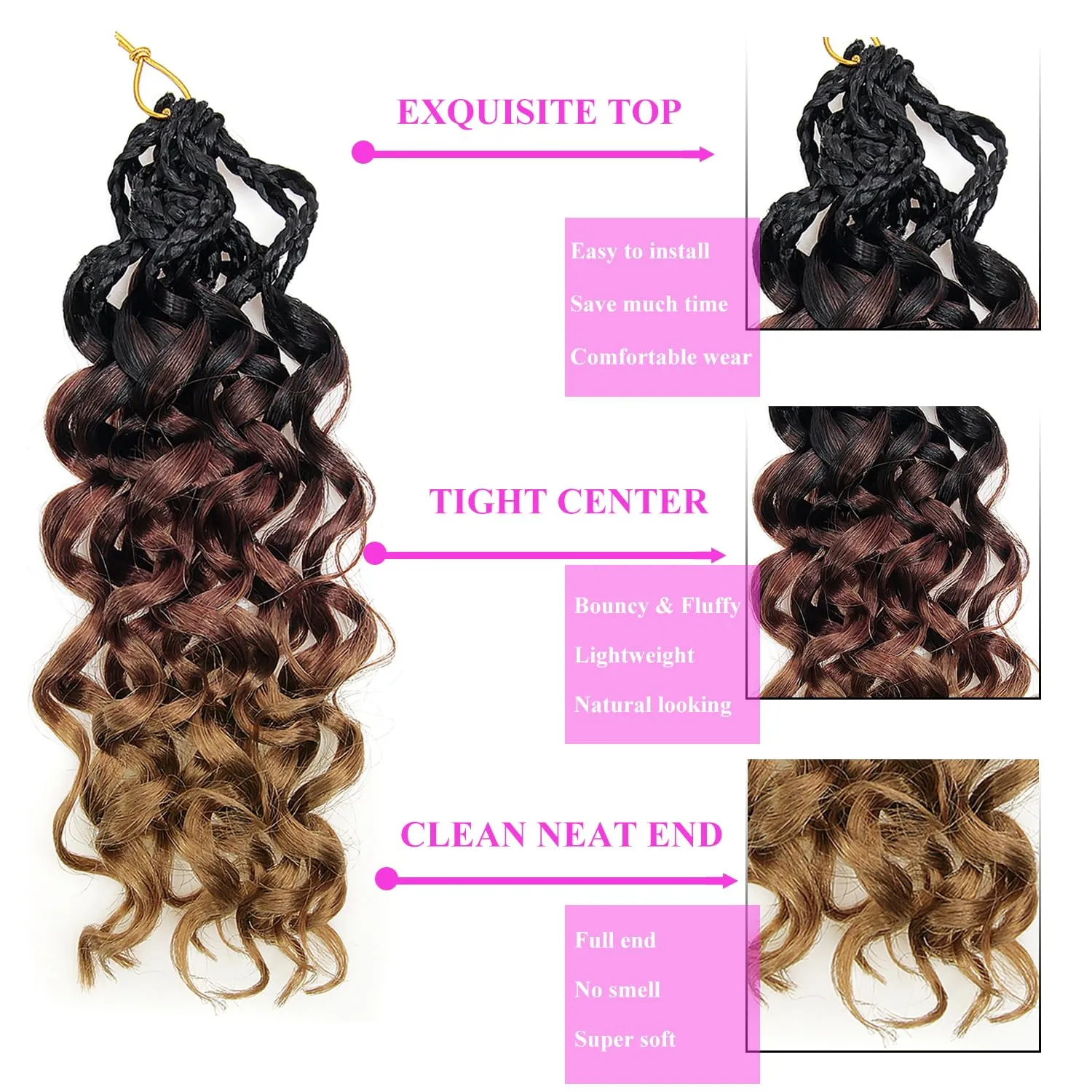Gogo 18 Inch Pre Looped Crochet Hair - Synthetic, Tangle-Free, Natural Look Curly Hair Extensions (1B/30/27) - 8 Packs, Deep Wave, Beach Curl, Ocean/Water Curl