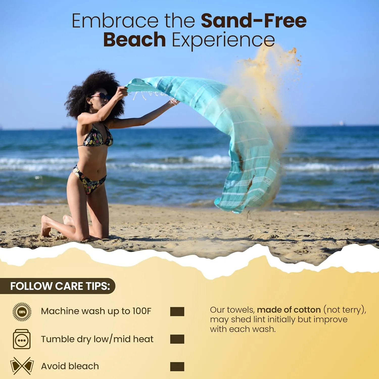 Gold CASE Turkish Beach Towel – 100% Cotton Large Turkish Bath Towels with Bag 71 x 40'' – MYRA Oversized, Quick Dry & Sand Free Towels – Lightweight Peshtemal – Navy Blue