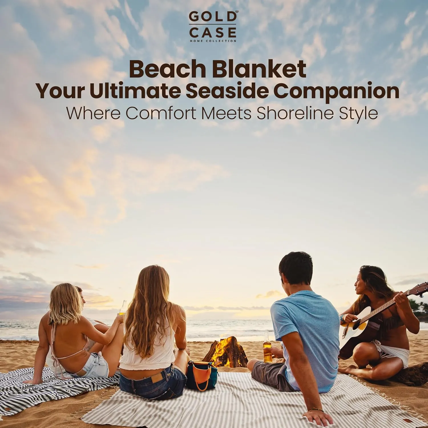 Gold CASE Turkish Beach Towel – 100% Cotton Large Turkish Bath Towels with Bag 71 x 40'' – MYRA Oversized, Quick Dry & Sand Free Towels – Lightweight Peshtemal – Navy Blue