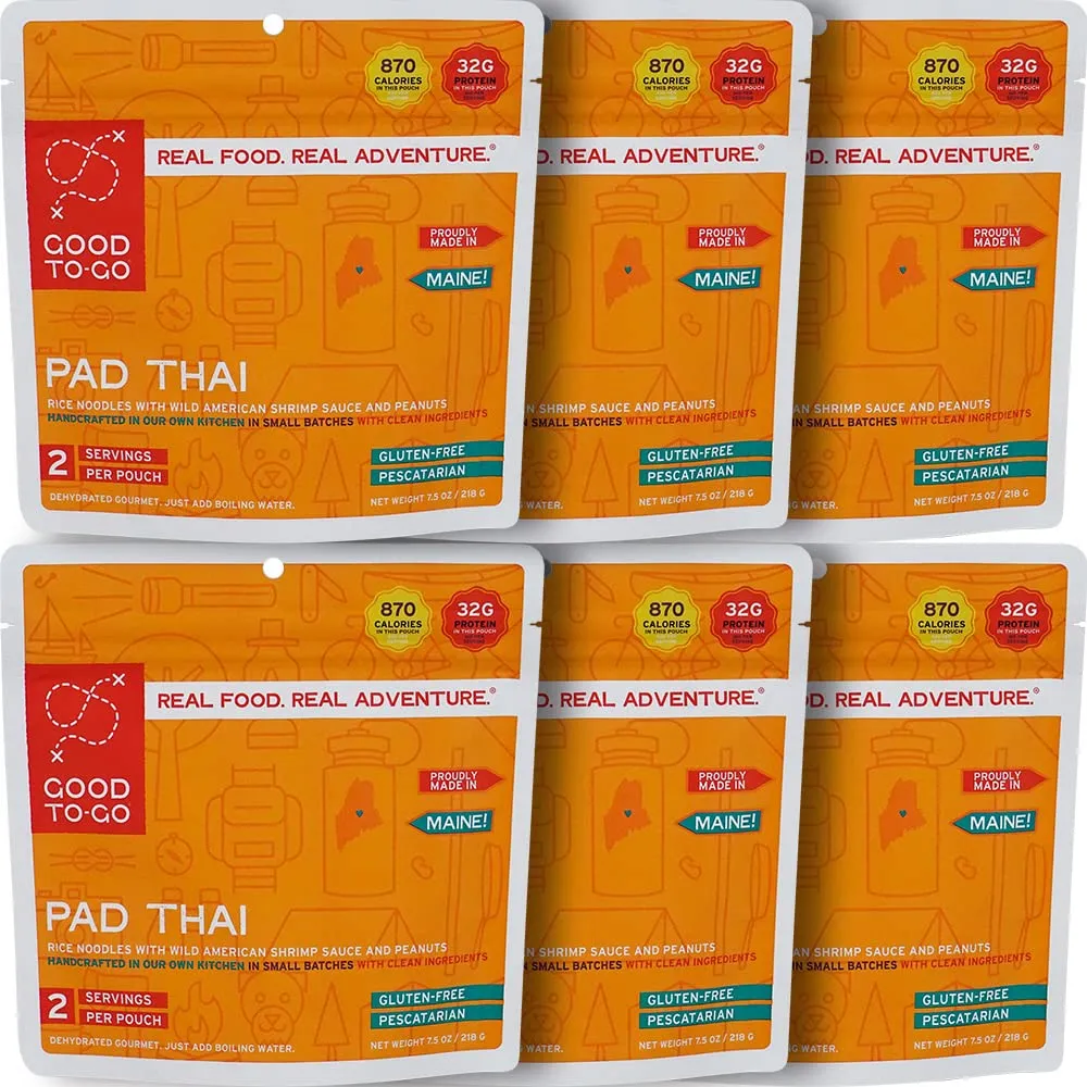GOOD TO-GO Pad Thai (6-Pack of Double Servings) | Camping & Backpacking Food | Just Add Water Backpacking Meals | Good To-Go Dehydrated Meals Taste Better Than Freeze Dried Food