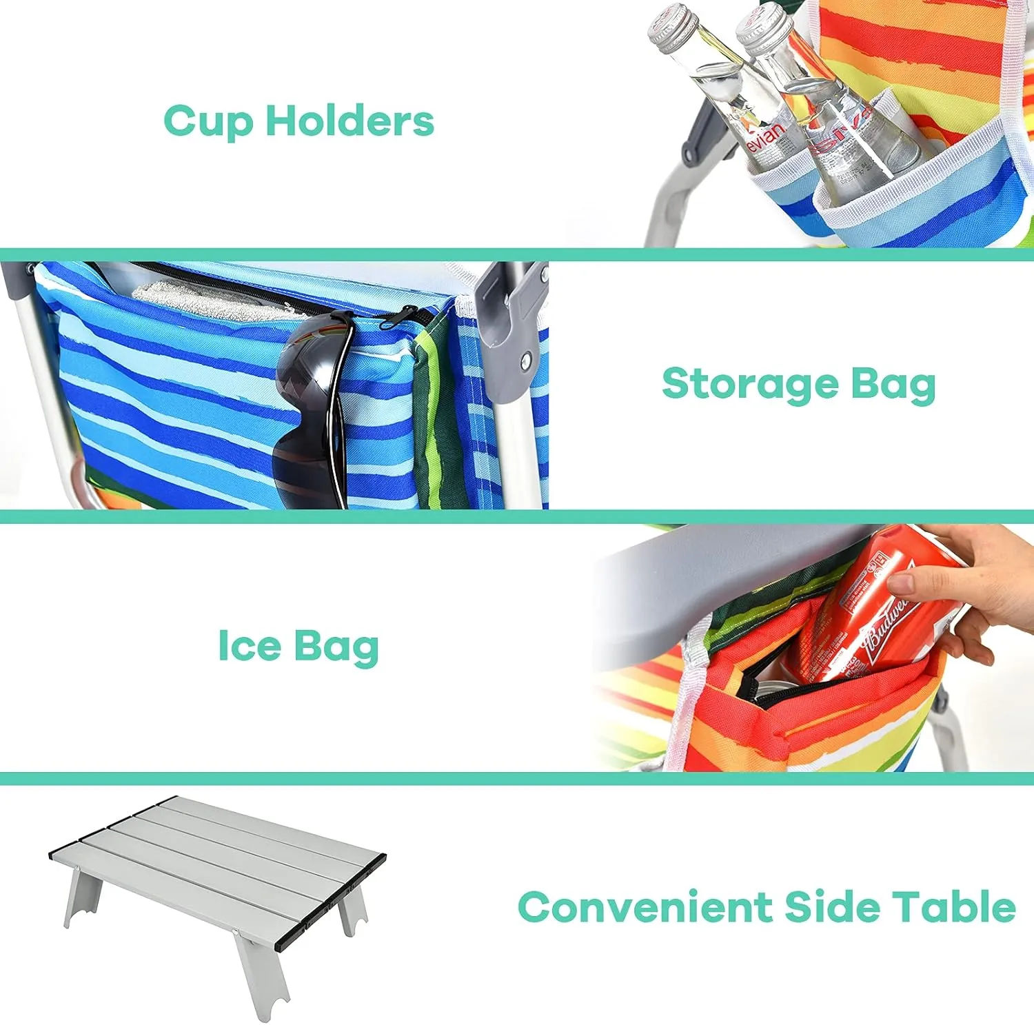 Goplus Beach Chair, Folding Backpack Beach Chairs for Adults with 5 Positions, Head Pillow, Cooler Bag, Towel Bar, Cup Holders, Sunbath Sling Tanning Lounge, Foldable Layout Camping Chairs