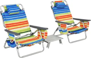 Goplus Beach Chair, Folding Backpack Beach Chairs for Adults with 5 Positions, Head Pillow, Cooler Bag, Towel Bar, Cup Holders, Sunbath Sling Tanning Lounge, Foldable Layout Camping Chairs