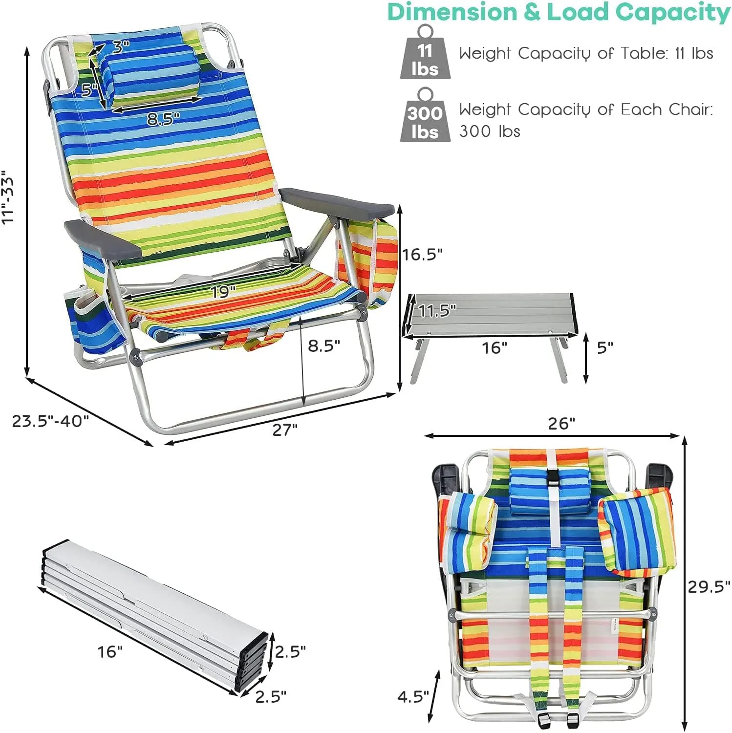 Goplus Beach Chair, Folding Backpack Beach Chairs for Adults with 5 Positions, Head Pillow, Cooler Bag, Towel Bar, Cup Holders, Sunbath Sling Tanning Lounge, Foldable Layout Camping Chairs