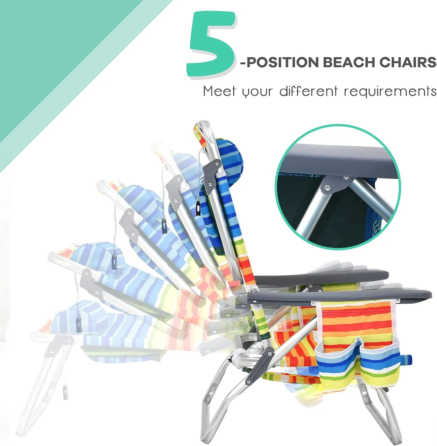 Goplus Beach Chair, Folding Backpack Beach Chairs for Adults with 5 Positions, Head Pillow, Cooler Bag, Towel Bar, Cup Holders, Sunbath Sling Tanning Lounge, Foldable Layout Camping Chairs