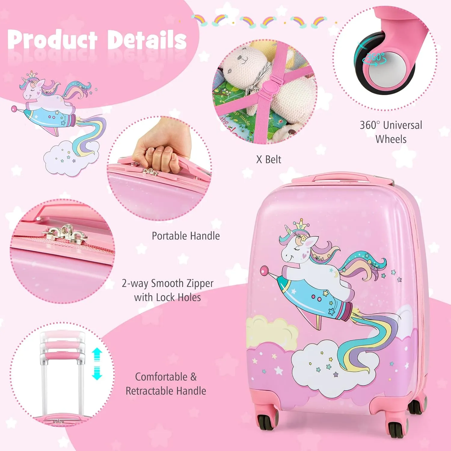 Goplus Kids Luggage Set, 12" & 18" Kids Carry On Luggage Set, Multi-directional Wheels Suitcase, Large Capacity Rolling Trolley Suitcase, Gift for Boys and Girls Toddlers Children Travel