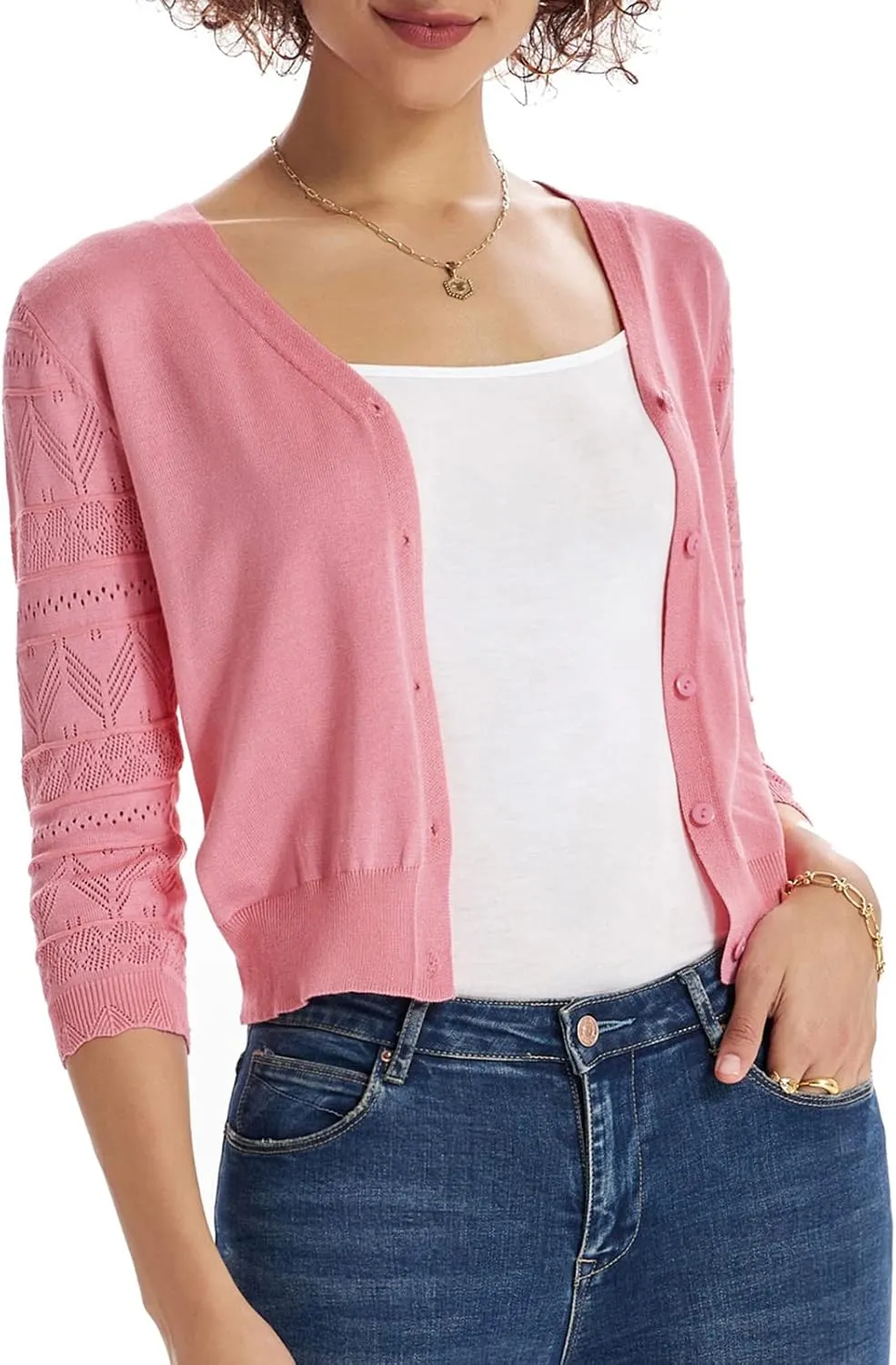 GRACE KARIN Women's Cardigans Shrugs for Dresses 3/4 Sleeve Cardigan V Neck Button Down Sweater Lightweight