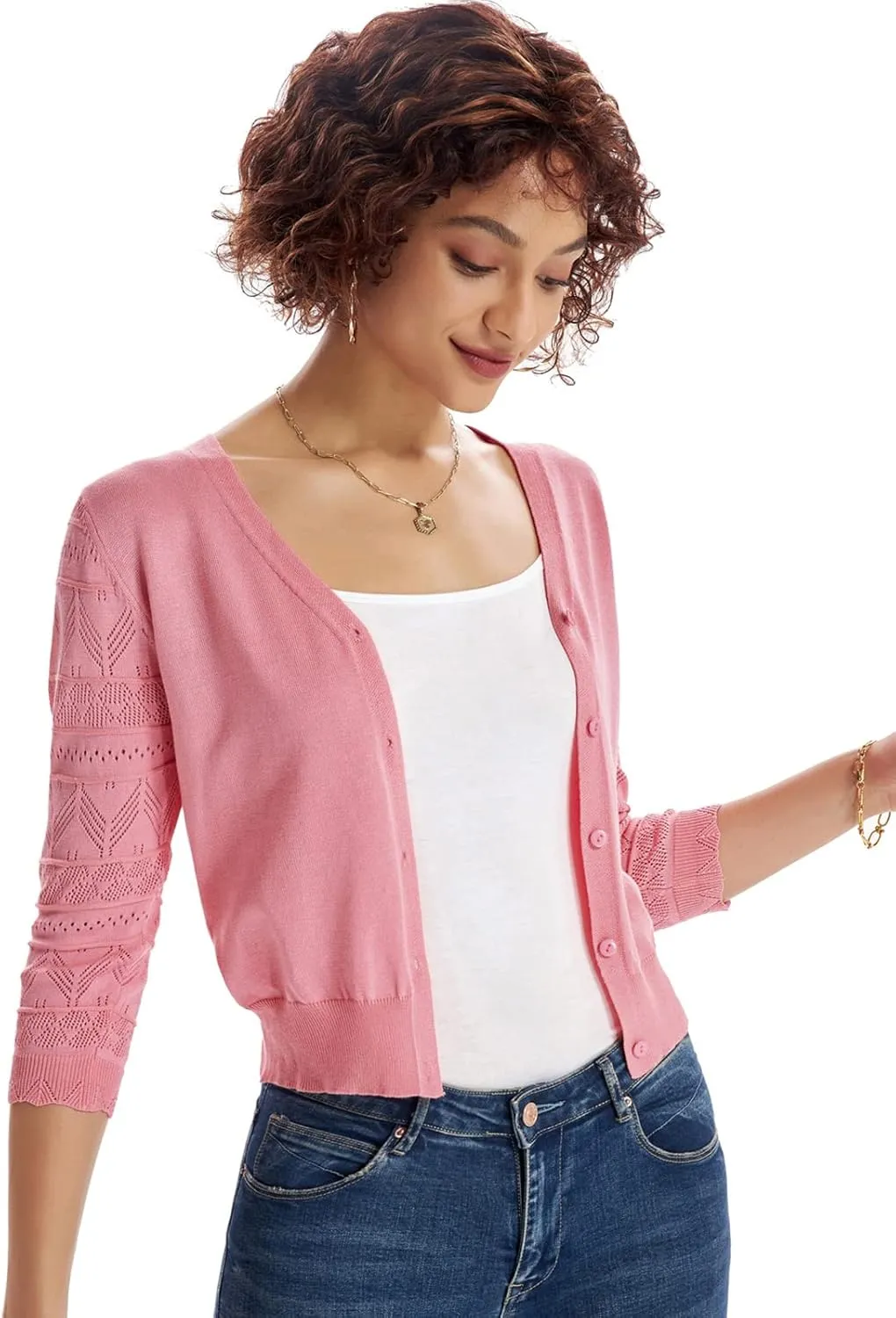 GRACE KARIN Women's Cardigans Shrugs for Dresses 3/4 Sleeve Cardigan V Neck Button Down Sweater Lightweight