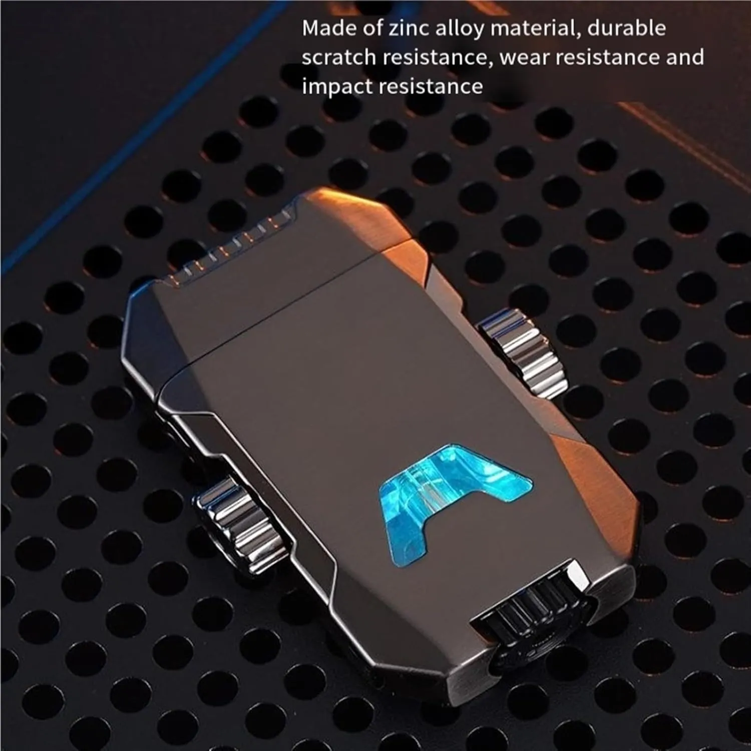Gradient Color Metal flip-top Butane lighters, Windproof Jet Double Flame Classic Lighter, Retro Mecha Adjustable Flame, refillable Gas Portable Lighter, Gift for Men (Fuel not Included)(Blue)