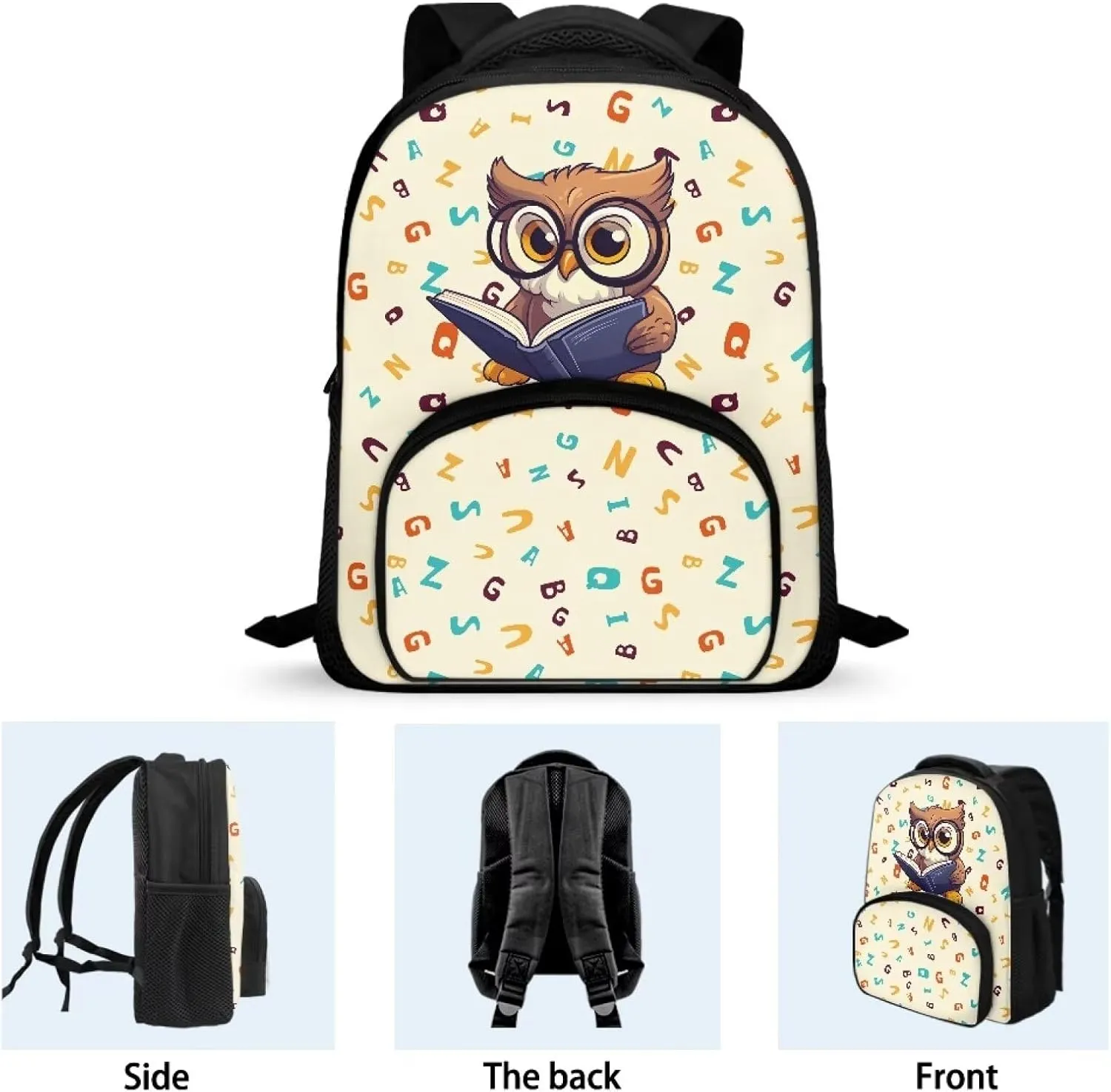Graduation Owl Backpack for Girls Boys Alphabet Letters School Bag with Shoulder Straps Lightweight 12 Inch Backpack for Teens Preschool Elementary School Students Trendy Travel Daypack