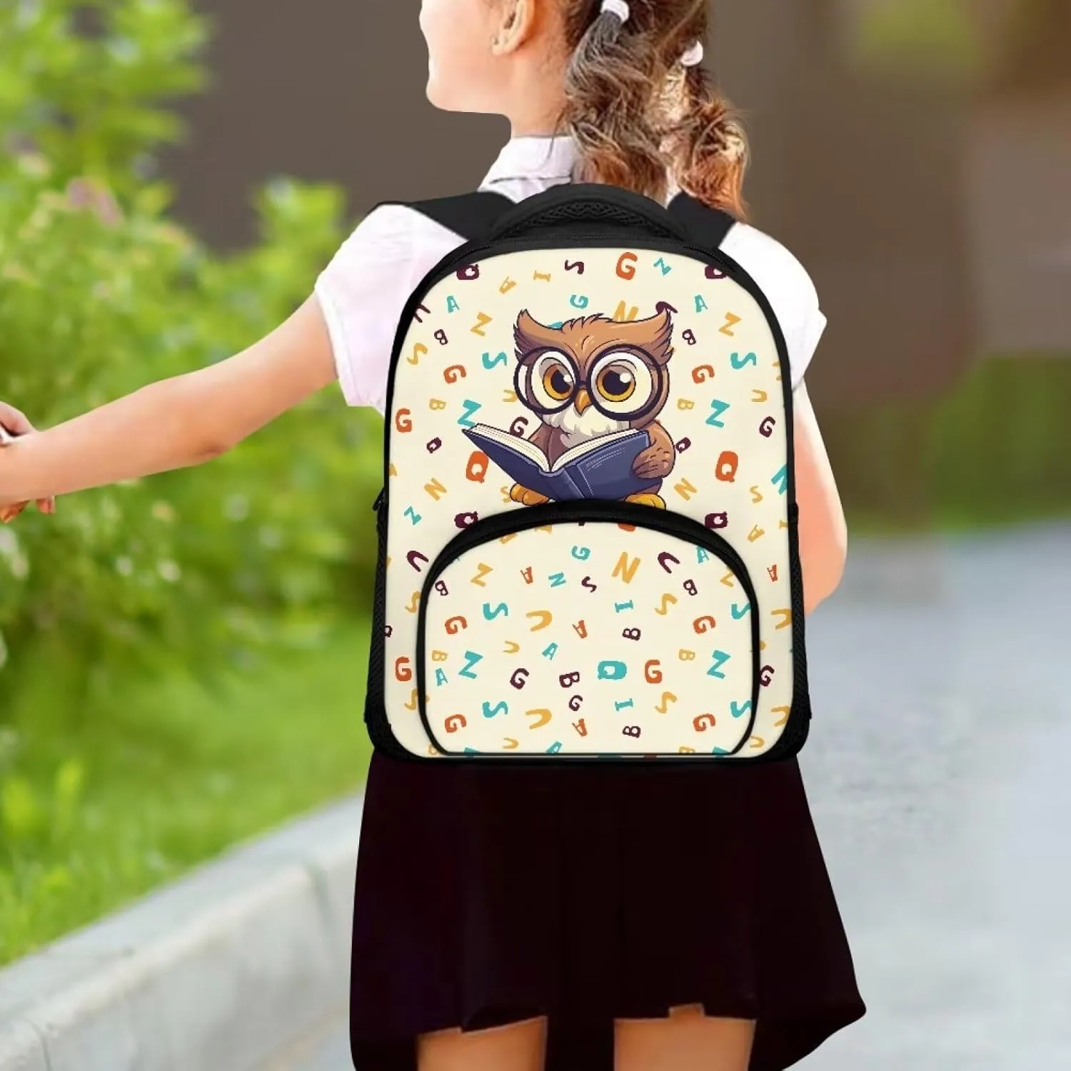 Graduation Owl Backpack for Girls Boys Alphabet Letters School Bag with Shoulder Straps Lightweight 12 Inch Backpack for Teens Preschool Elementary School Students Trendy Travel Daypack