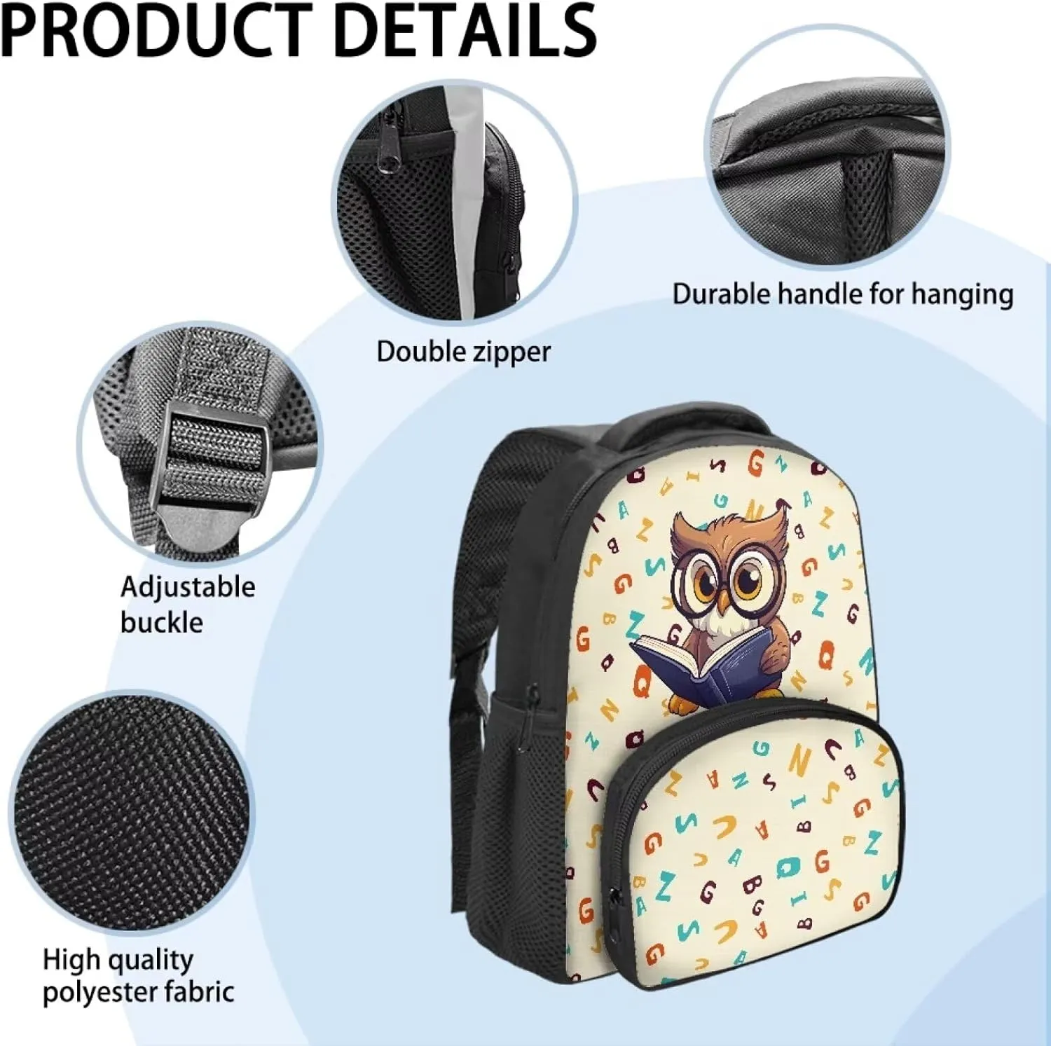 Graduation Owl Backpack for Girls Boys Alphabet Letters School Bag with Shoulder Straps Lightweight 12 Inch Backpack for Teens Preschool Elementary School Students Trendy Travel Daypack