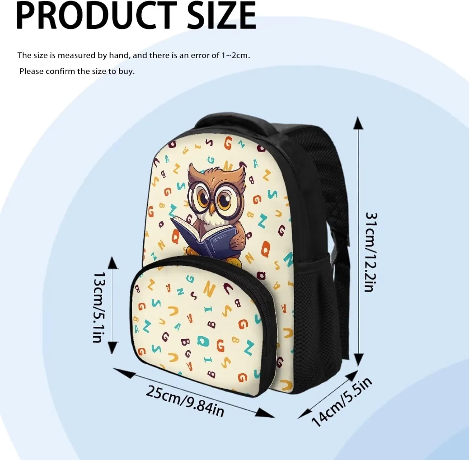 Graduation Owl Backpack for Girls Boys Alphabet Letters School Bag with Shoulder Straps Lightweight 12 Inch Backpack for Teens Preschool Elementary School Students Trendy Travel Daypack