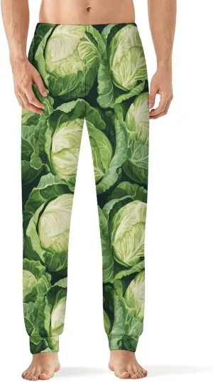 Green Cabbage Pattern Casual Pajama Pants For Men Lightweight Pjs Bottoms Soft Classic Sleepwear Lounge
