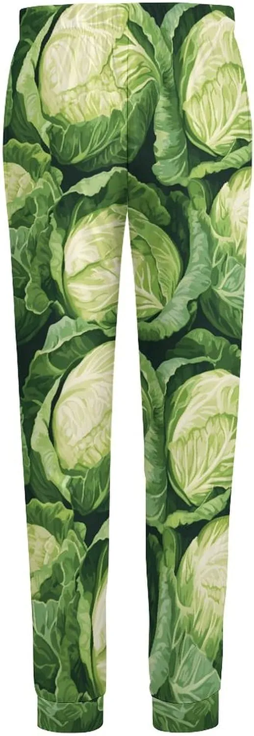 Green Cabbage Pattern Casual Pajama Pants For Men Lightweight Pjs Bottoms Soft Classic Sleepwear Lounge