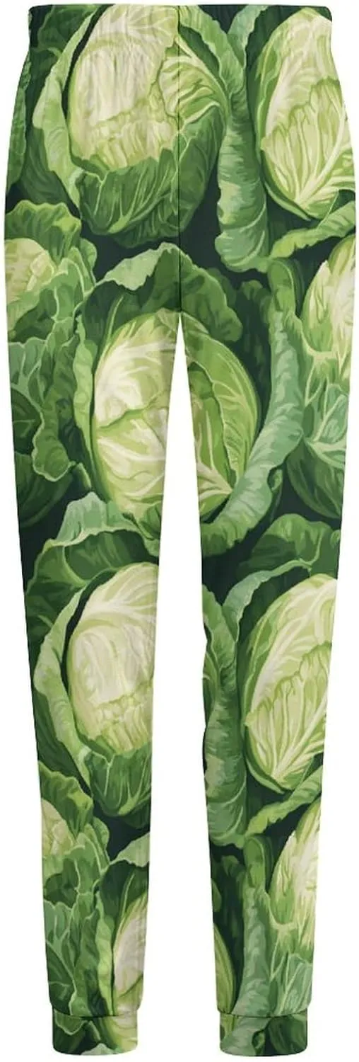 Green Cabbage Pattern Casual Pajama Pants For Men Lightweight Pjs Bottoms Soft Classic Sleepwear Lounge