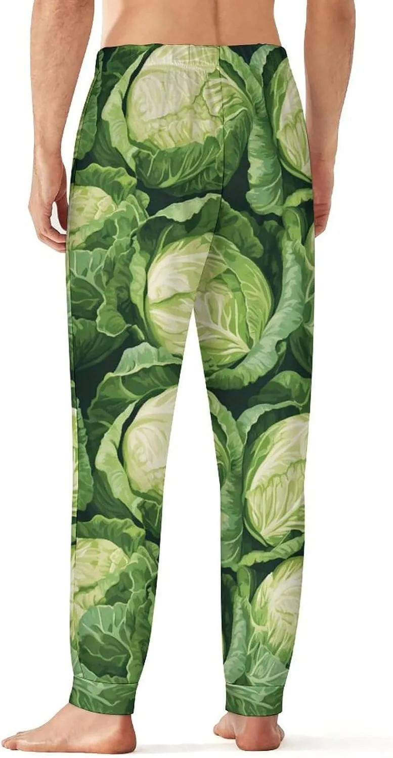 Green Cabbage Pattern Casual Pajama Pants For Men Lightweight Pjs Bottoms Soft Classic Sleepwear Lounge
