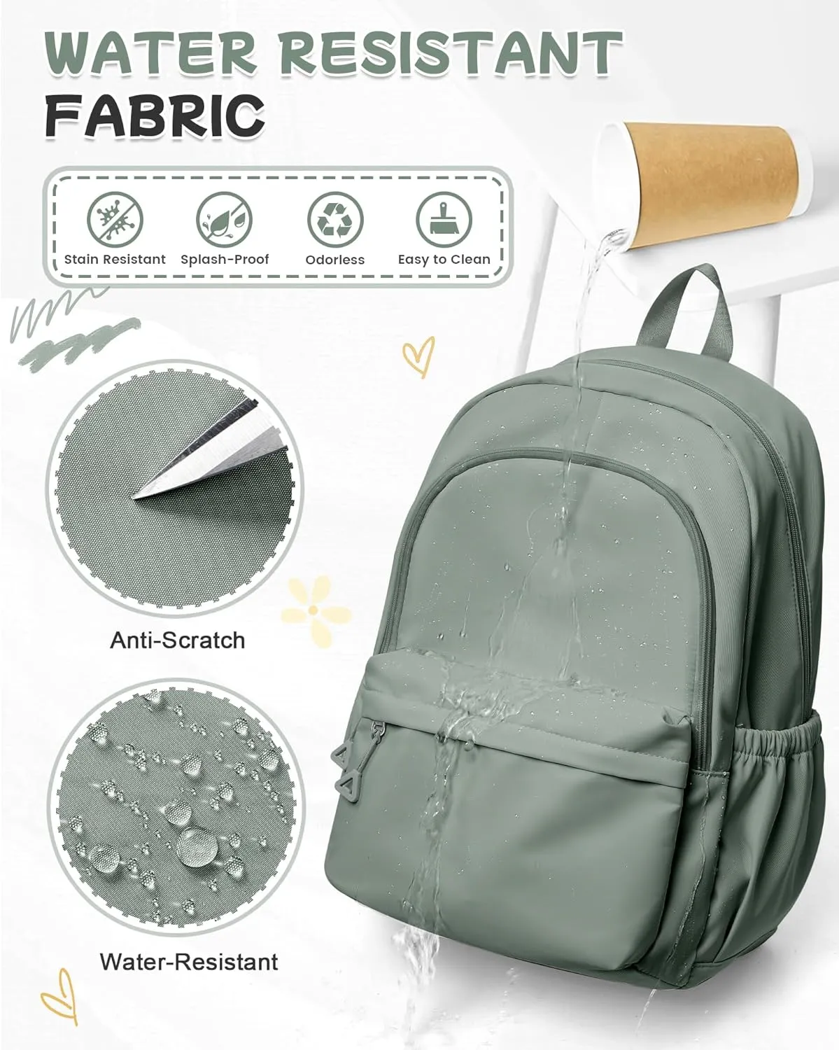 Green Cute School Backpack with Laptop Compartment Small Travel Laptop Backpack for Women Men Waterproof College Backpack Simple School Bag for Teens Girls Boys
