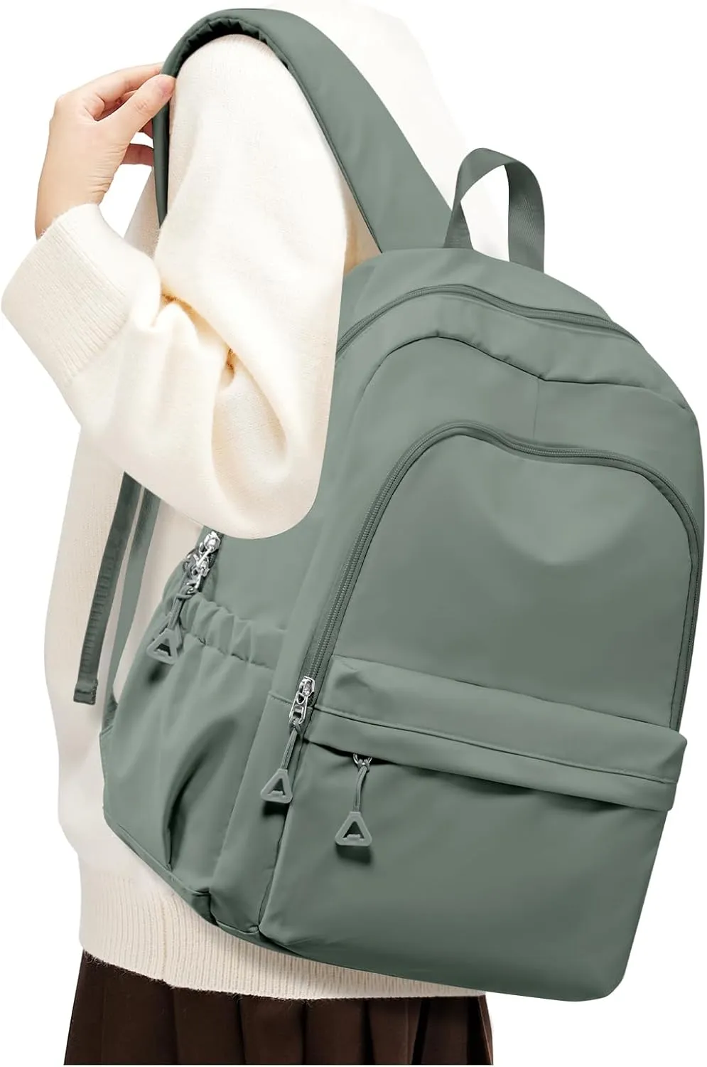 Green Cute School Backpack with Laptop Compartment Small Travel Laptop Backpack for Women Men Waterproof College Backpack Simple School Bag for Teens Girls Boys