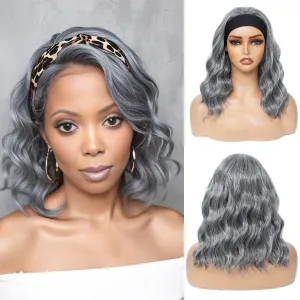 Grey Headband Wigs For Black Women Short Wavy Headband Wig 14 Inch Glueless Wig Heat Resistant Fibers Synthetic Hair Natural Look
