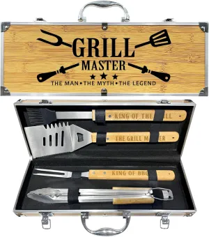 Grilling Accessories, Fathers Day Grilling Gifts for Men Dad, Heavy Duty Wooden BBQ Grill Accessories Kit for Backyard, Thick Stainless Steel Grill Utensils with Non-Slip Handle Tools in Portable Bag