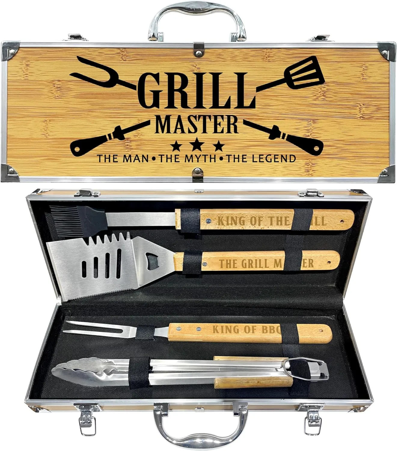 Grilling Accessories, Fathers Day Grilling Gifts for Men Dad, Heavy Duty Wooden BBQ Grill Accessories Kit for Backyard, Thick Stainless Steel Grill Utensils with Non-Slip Handle Tools in Portable Bag
